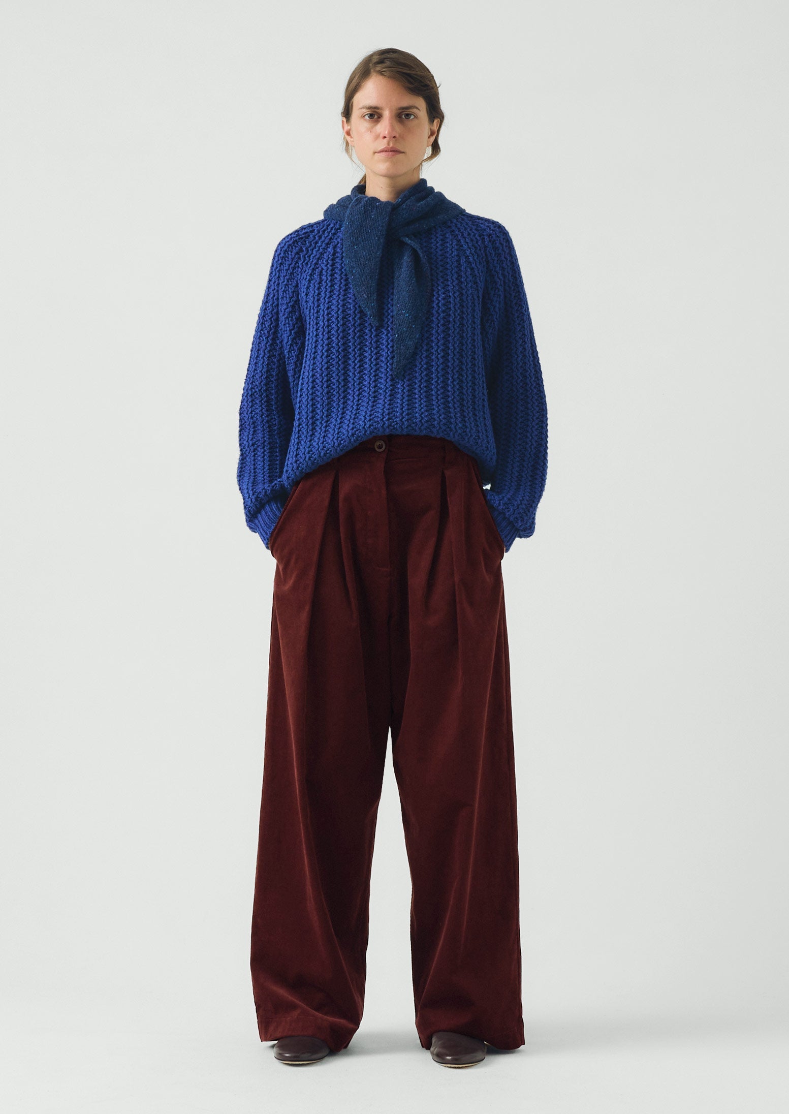 Organic Cord Box Pleat Trousers | Beetroot