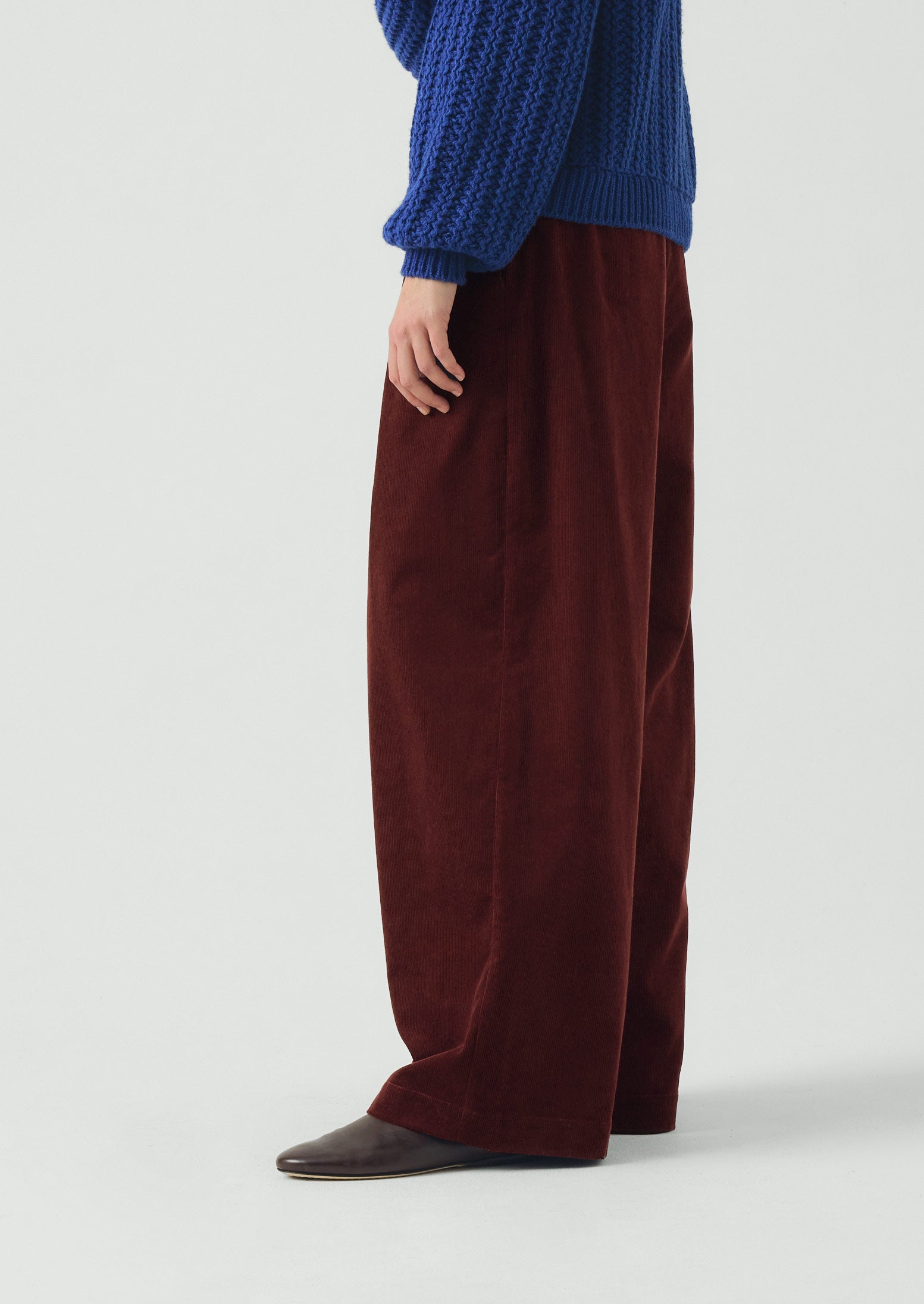 Organic Cord Box Pleat Trousers | Beetroot