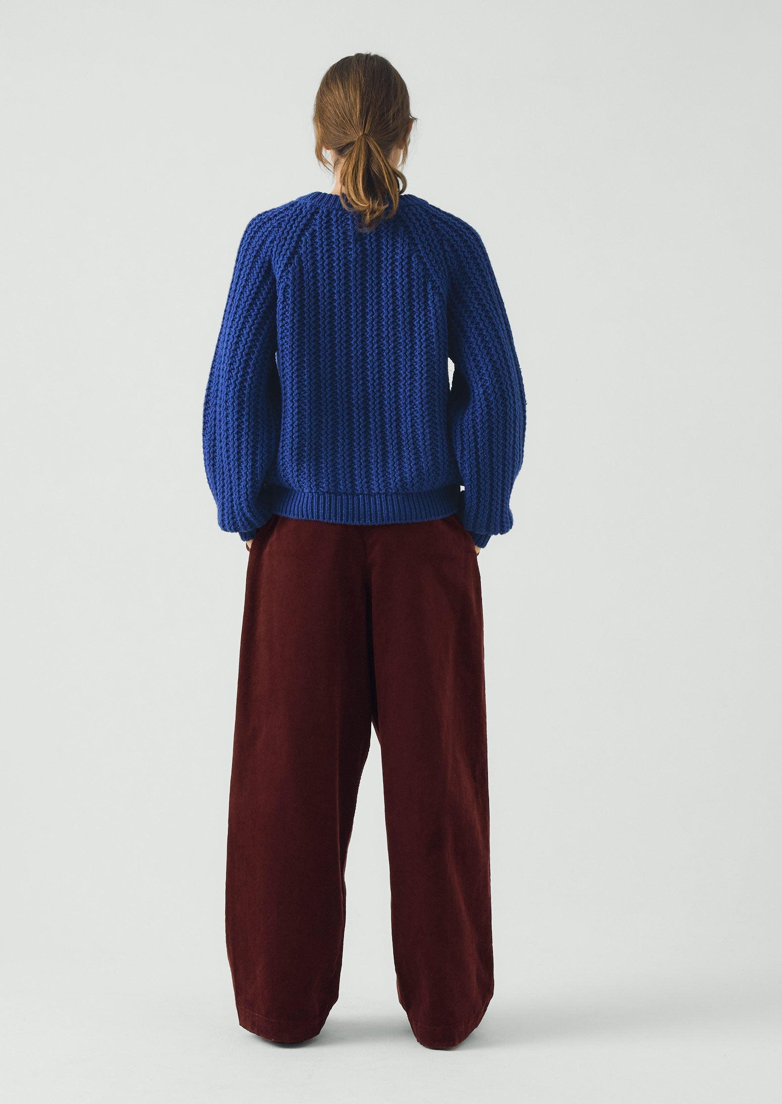 Organic Cord Box Pleat Trousers | Beetroot