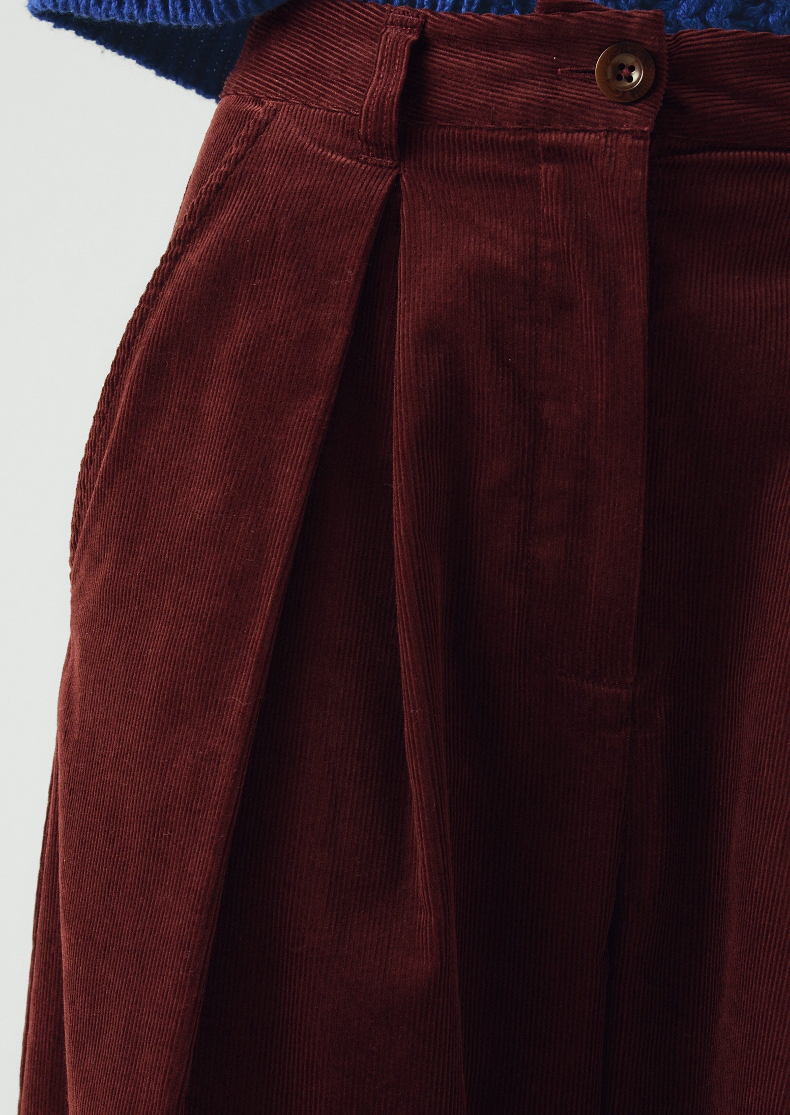 Organic Cord Box Pleat Trousers | Beetroot