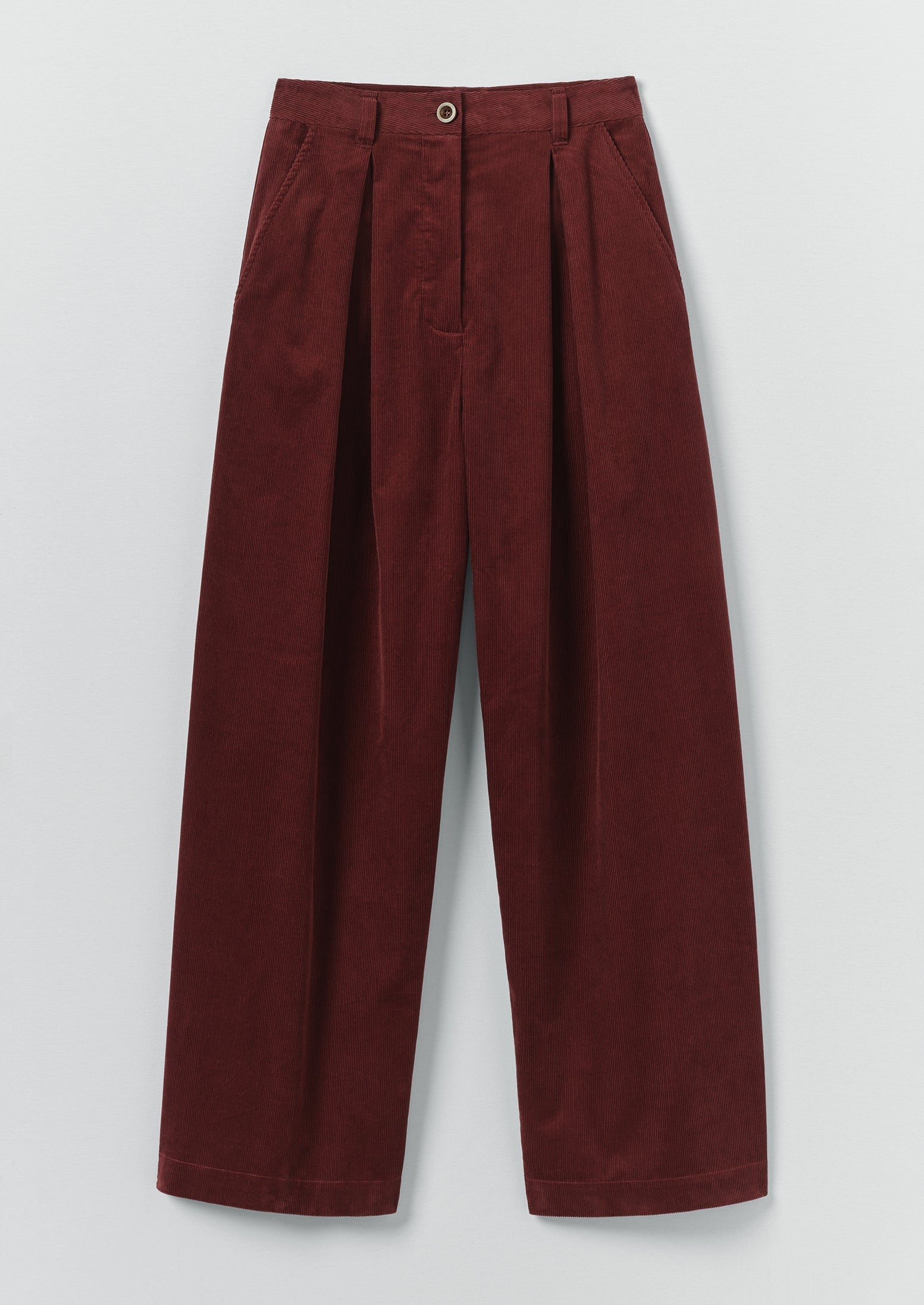 Organic Cord Box Pleat Trousers | Beetroot