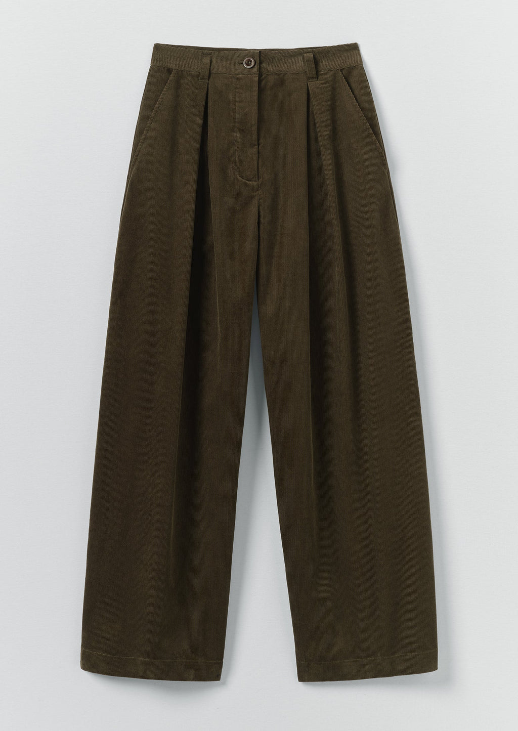 Organic Cord Box Pleat Trousers | Tent Green