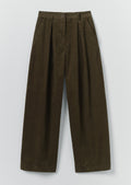 Organic Cord Box Pleat Trousers | Tent Green