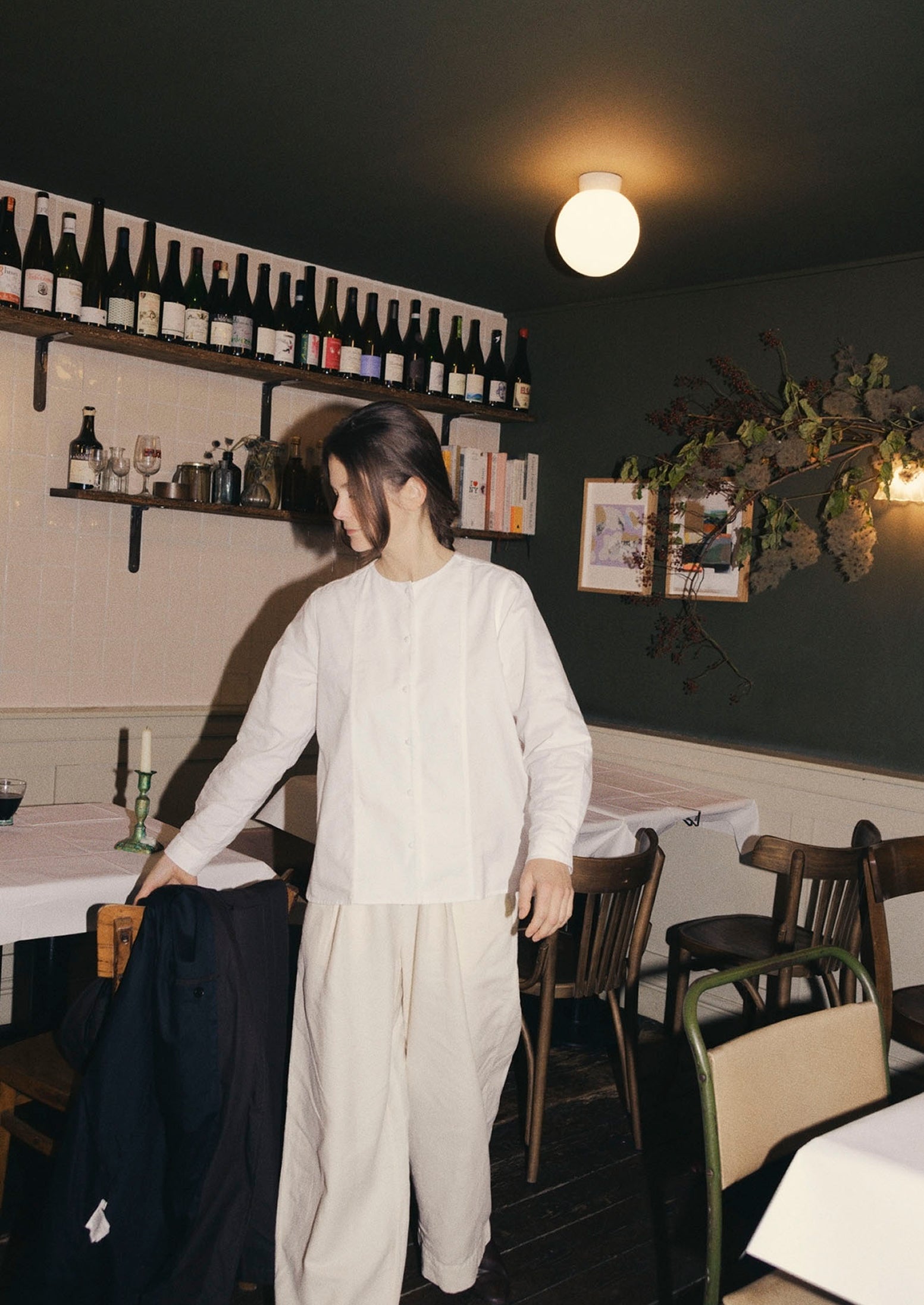 Round Neck Cotton Oxford Shirt | Paper White