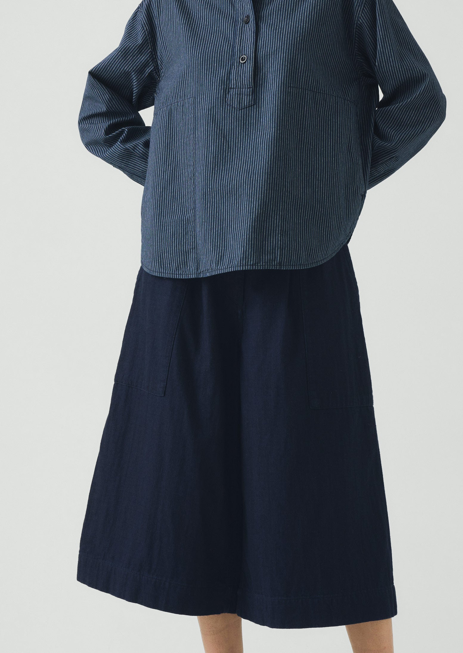 Railroad Stripe Cotton Smock Popover Shirt | Denim Blue
