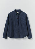Railroad Stripe Cotton Smock Popover Shirt | Denim Blue